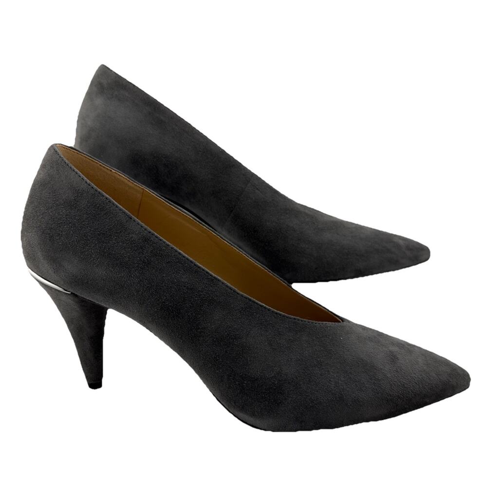 Michael Kors Lizzy Mid Pump Soft Suede Charcoal Grey Size 5‎ EUC w/ box